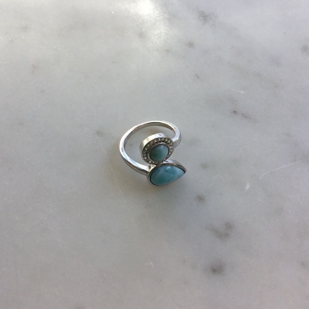 Clearance Sale $28 Firm! Natural Larimar & Cz Sterling Ring, Sz 6 - Picture 10 of 16